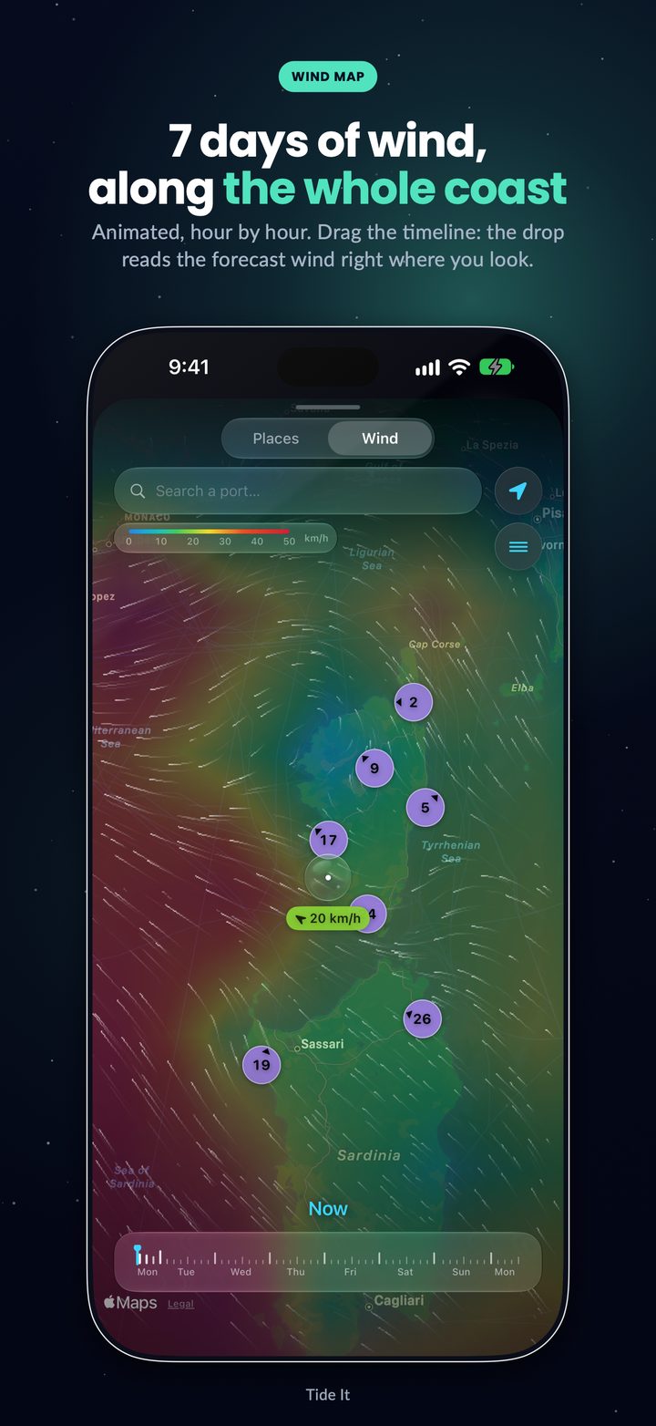 The animated wind map: seven days of wind along the whole coast, hour by hour